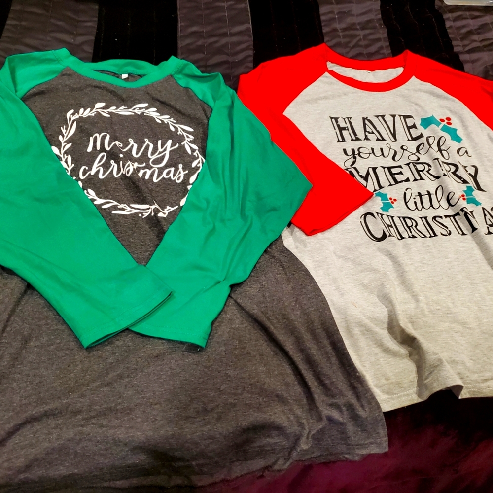 Womens Christmas 2 Baseball Shirts raglan sleeve  XXL Gray/kelly green, gray/red